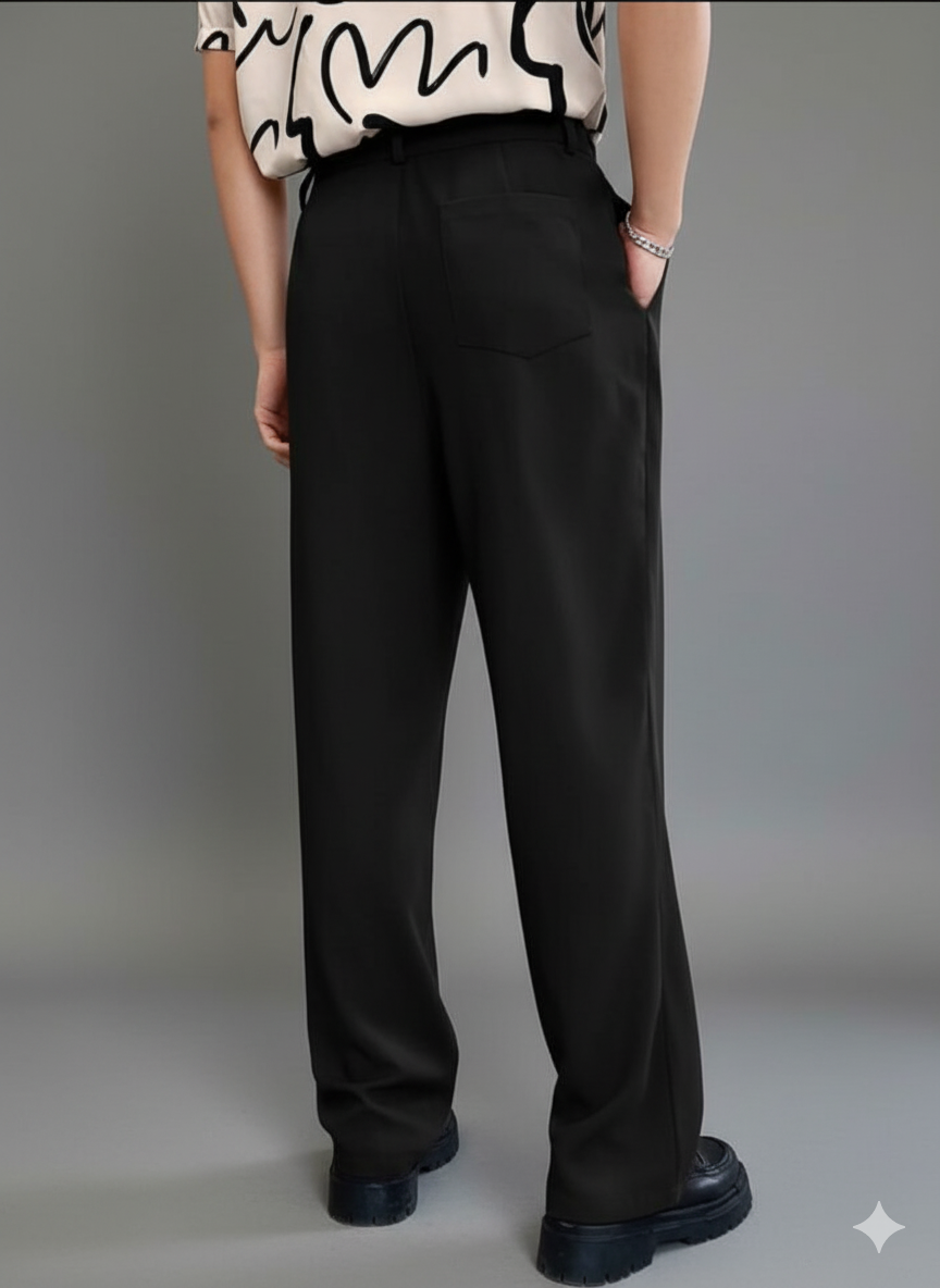 Men Relaxed Straight Leg Straight Fit Easy Wash Pleated Korean Pants Trousers