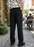 Men Relaxed Straight Leg Straight Fit Easy Wash Pleated Korean Pants Trousers