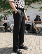 Men Relaxed Straight Leg Straight Fit Easy Wash Pleated Korean Pants Trousers