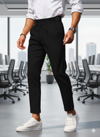 Men Comfort Slim Fit Low-Rise Pleated Formal Trousers
