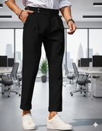 Men Comfort Slim Fit Low-Rise Pleated Formal Trousers
