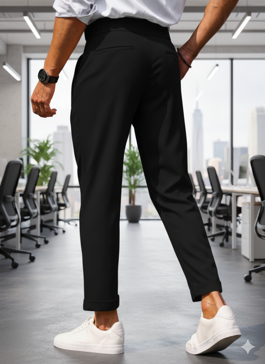 Men Comfort Slim Fit Low-Rise Pleated Formal Trousers