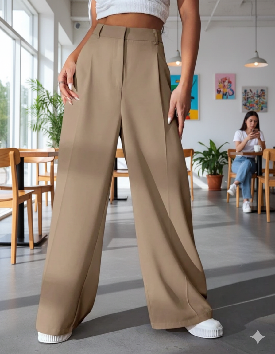 Women Smart High-Rise Easy Wash Pleated Trousers