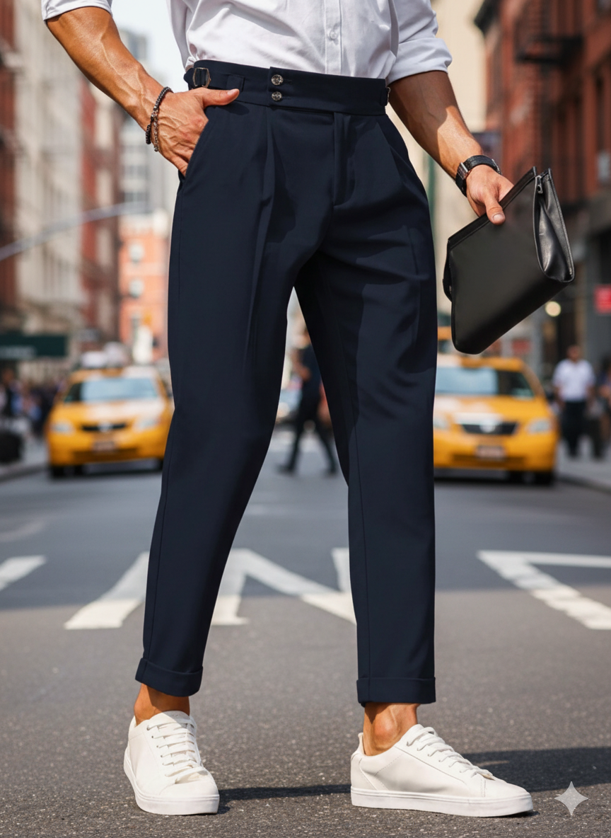 Men Comfort Slim Fit Low-Rise Pleated Formal Trousers