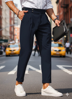 Men Comfort Slim Fit Low-Rise Pleated Formal Trousers