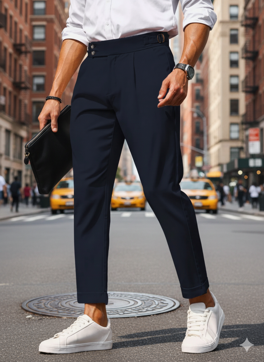Men Comfort Slim Fit Low-Rise Pleated Formal Trousers