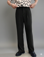 Men Relaxed Straight Leg Straight Fit Easy Wash Pleated Korean Pants Trousers