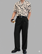 Men Relaxed Straight Leg Straight Fit Easy Wash Pleated Korean Pants Trousers